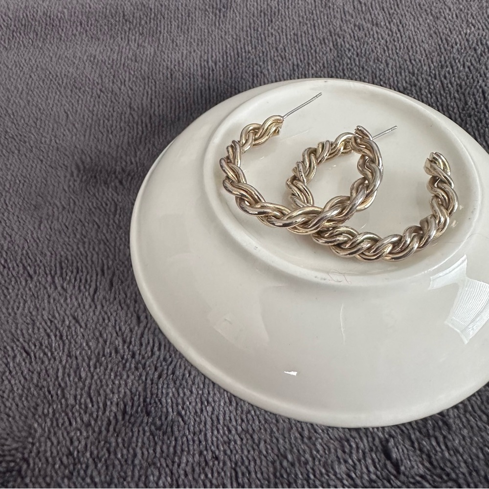 Gold Tone Braided Hoop Post Earrings